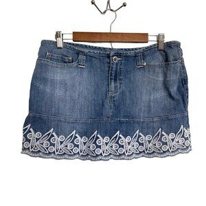 Candies Womens Juniors Blue Denim Y2K Floral Embroidered Mini Jean Shirt Size 13